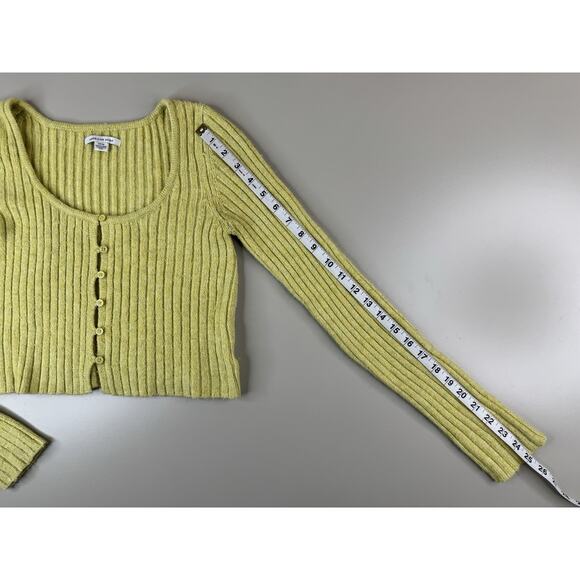 American Eagle Womens Y2K Ribbed Button Front Cropped Cardigan Sweater S Twee - Picture 5 of 10